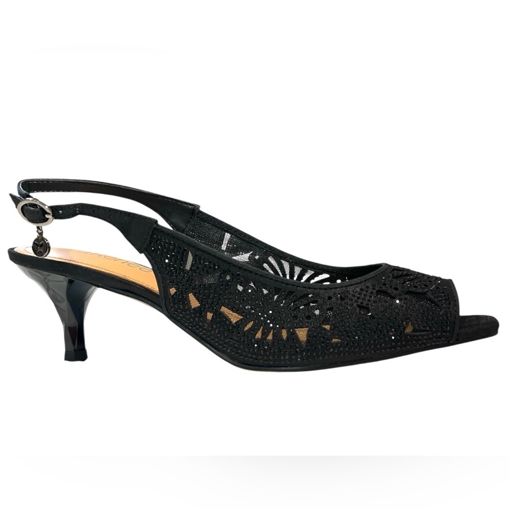 J. Reneé Vanani Slingback Pointed Cap Toe
Pump, Color Black‎ Satin, Size 9